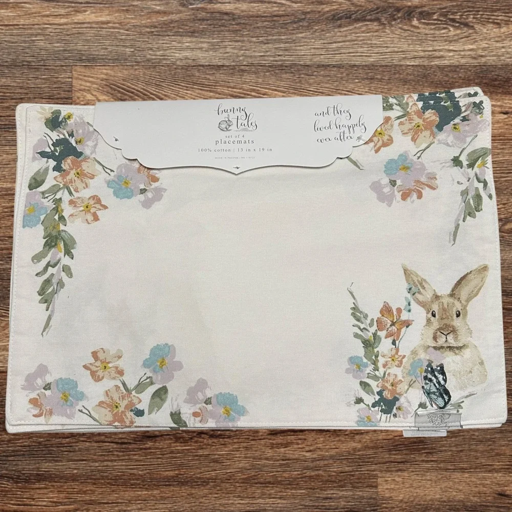 Bunny Tales Easter Bunny Rabbit Fabric Reversible 4 Pc Placemats - New